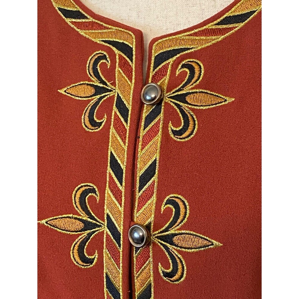 BOB MACKIE Wearable Art Women's L Blazer Jacket Fleur de Lis Burnt Orange Gold - Picture 5 of 9